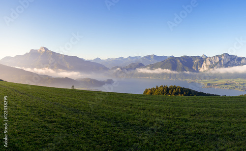 Panoramic view over the Mondsee, Upperaustria, Austria photo