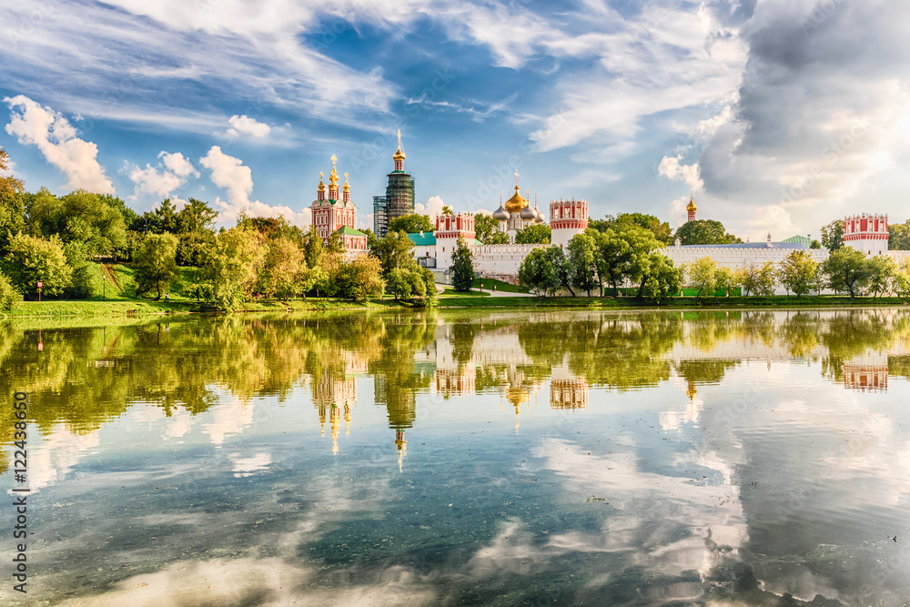 Idillic view of the Novodevichy Convent monastery in Moscow, Rus