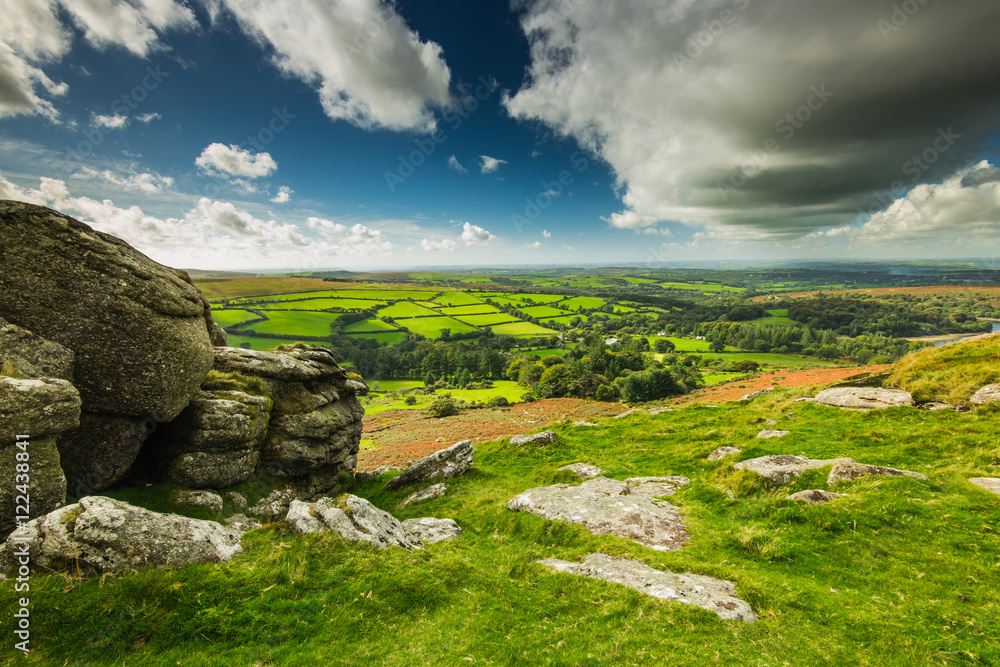 Panoramic wide view from Dartmoor Tor