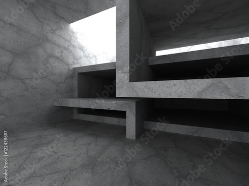 Dark concrete room. Empty interior. Architecture background
