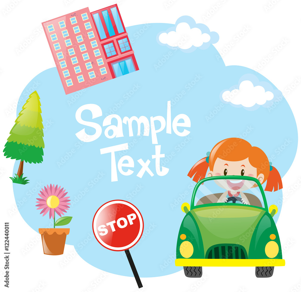 Naklejka premium Paper template with girl in green car