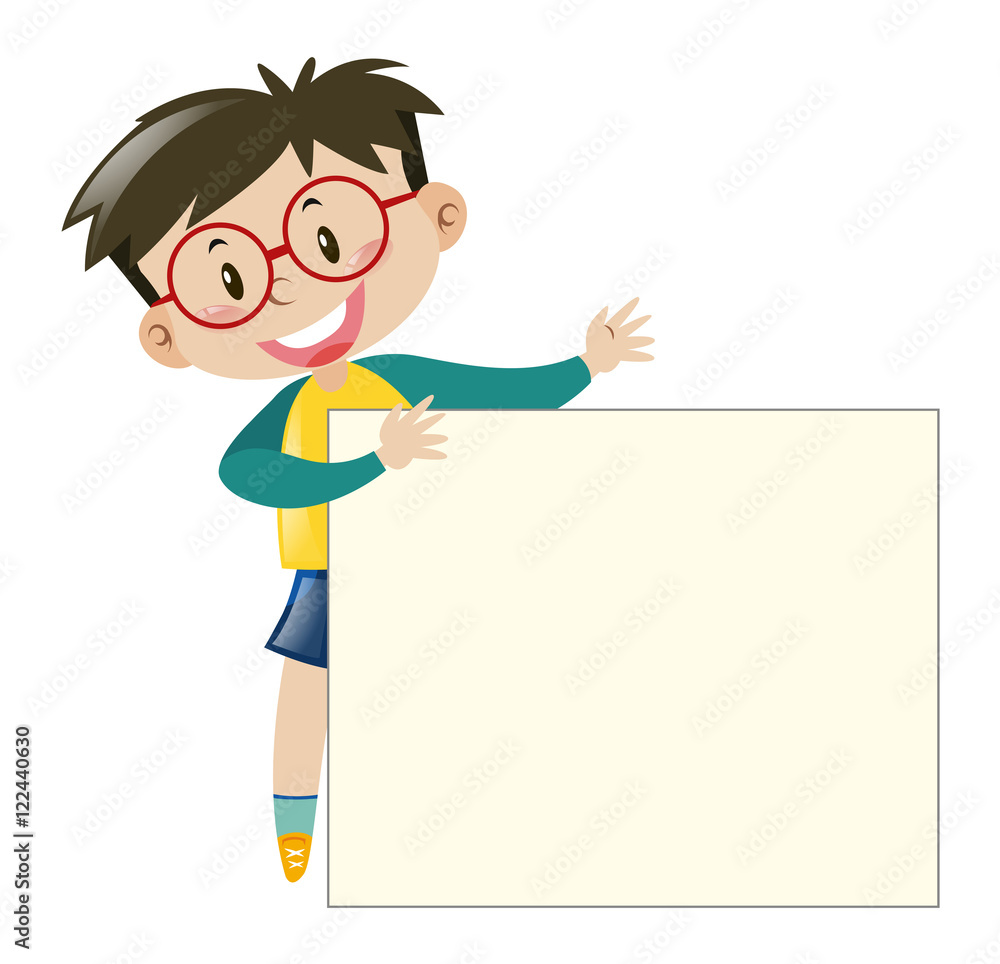 Boy with glasses holding paper