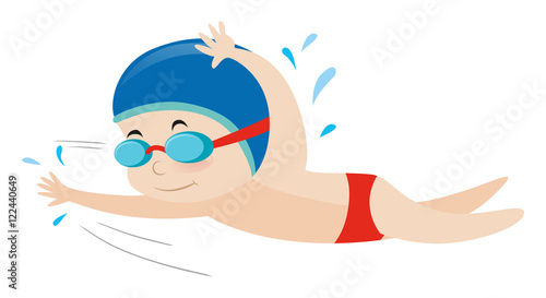 Little boy swimming freestyle