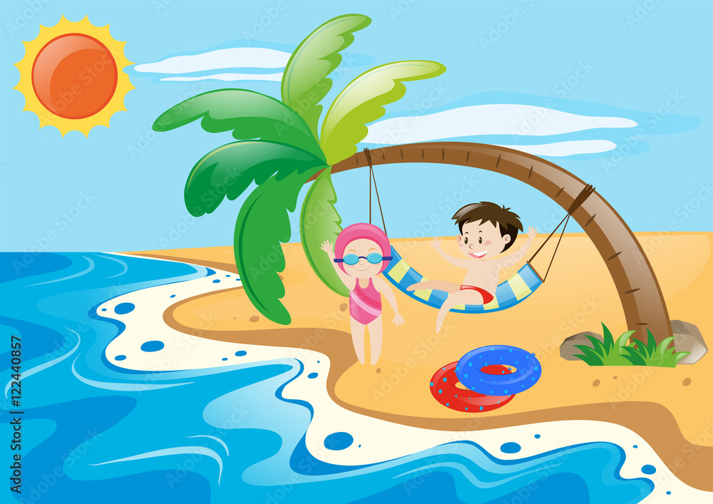Summer theme with kids on beach