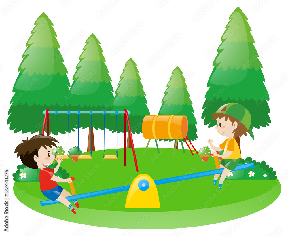 Two boys on seesaw