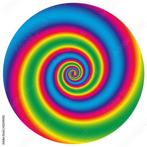 Rainbow swirl isolated on white - circular abstract creative spectrum vortex illustration