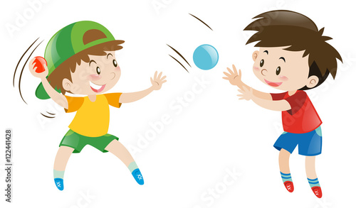 Two boys throwing and catching balls