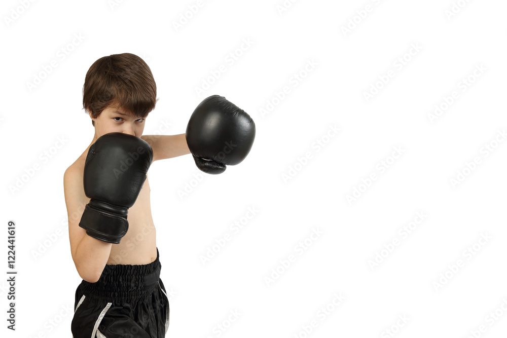Teenage Asian boy in boxing gloves with harsh facial expression stands in  fighting stance isolated on white background with copy space for text Stock  Photo | Adobe Stock