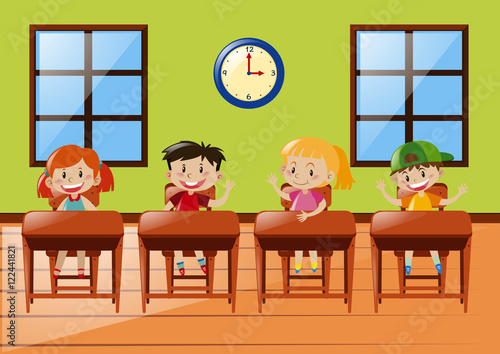 Four students sitting in classroom