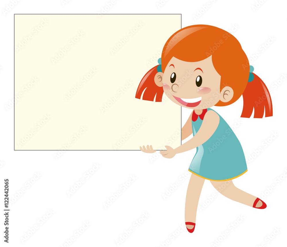 Girl in blue holding blank sign Girl in blue holding blank sign