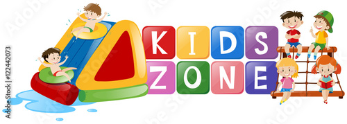 Poster design with kids playing water slide