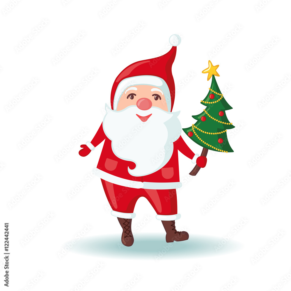 Cute Santa Claus holding a Christmas tree. Cute Santa Claus holding a Christmas tree.