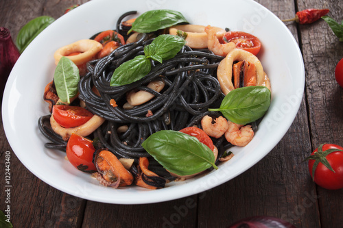 Italian black spaghetti pasta