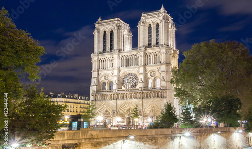 The Notre Dame cathedral at night, Paris.