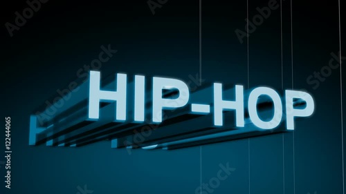 Hip Hop music genre header in 3D animating in and rotating with a wireframe rotating background. Last 10 seconds loop. HD 1080i. photo