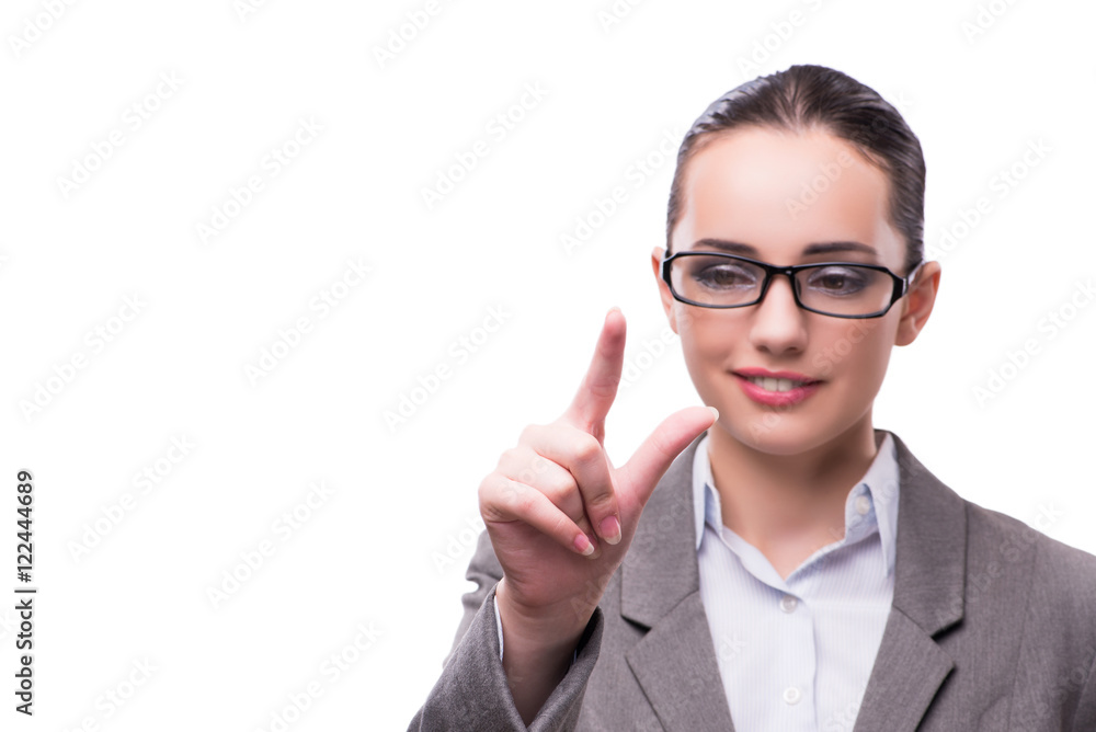 Businesswoman holding hands isolated on white Businesswoman holding hands isolated on white