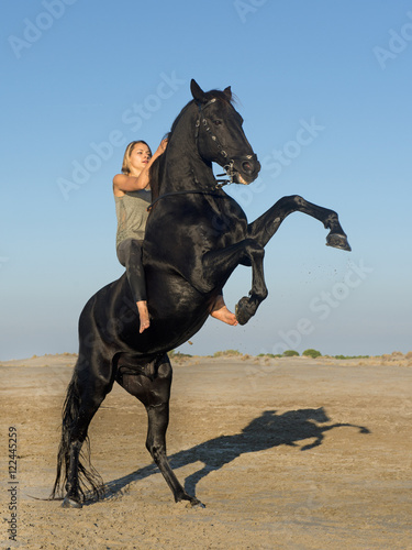 horse woman and stallion photo