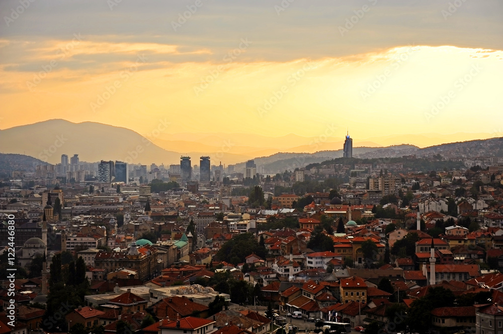 Sarajevo panorama at sunset