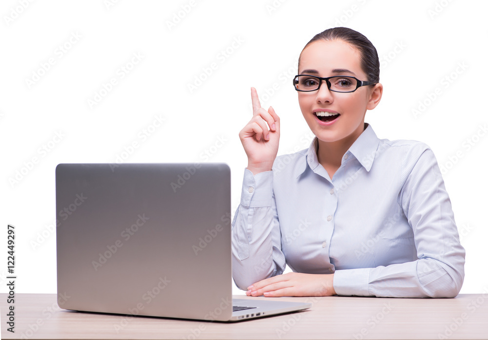 Businesswoman at her working desk with laptop Businesswoman at her working desk with laptop