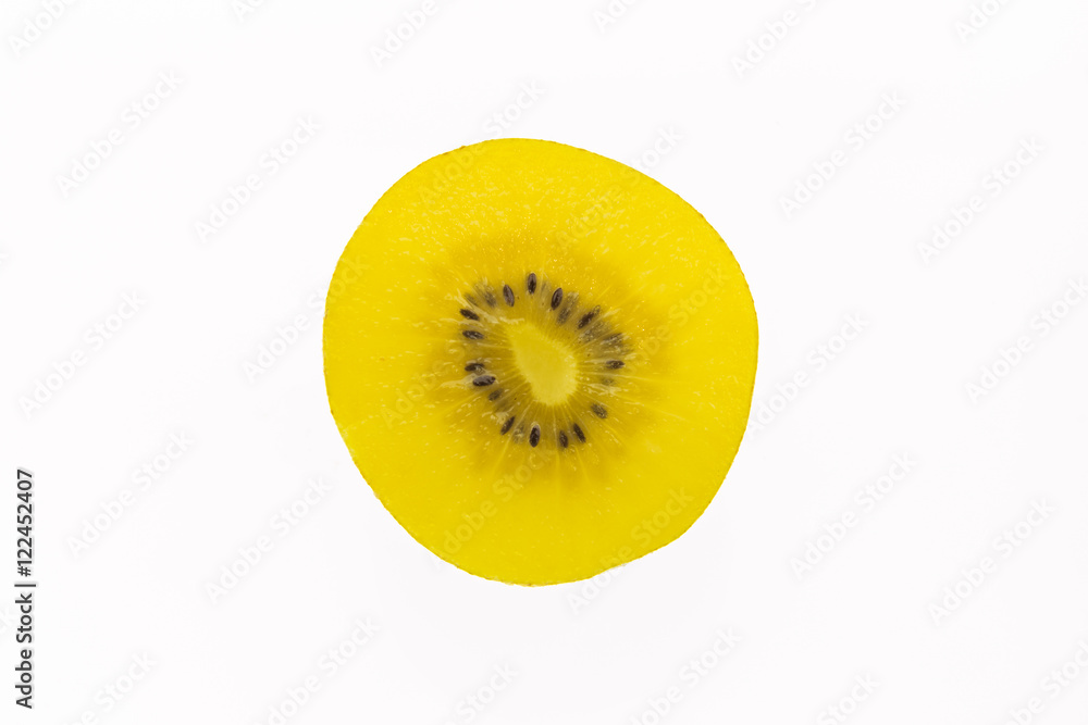 Kiwi slices into half on white background Kiwi slices into half on white background