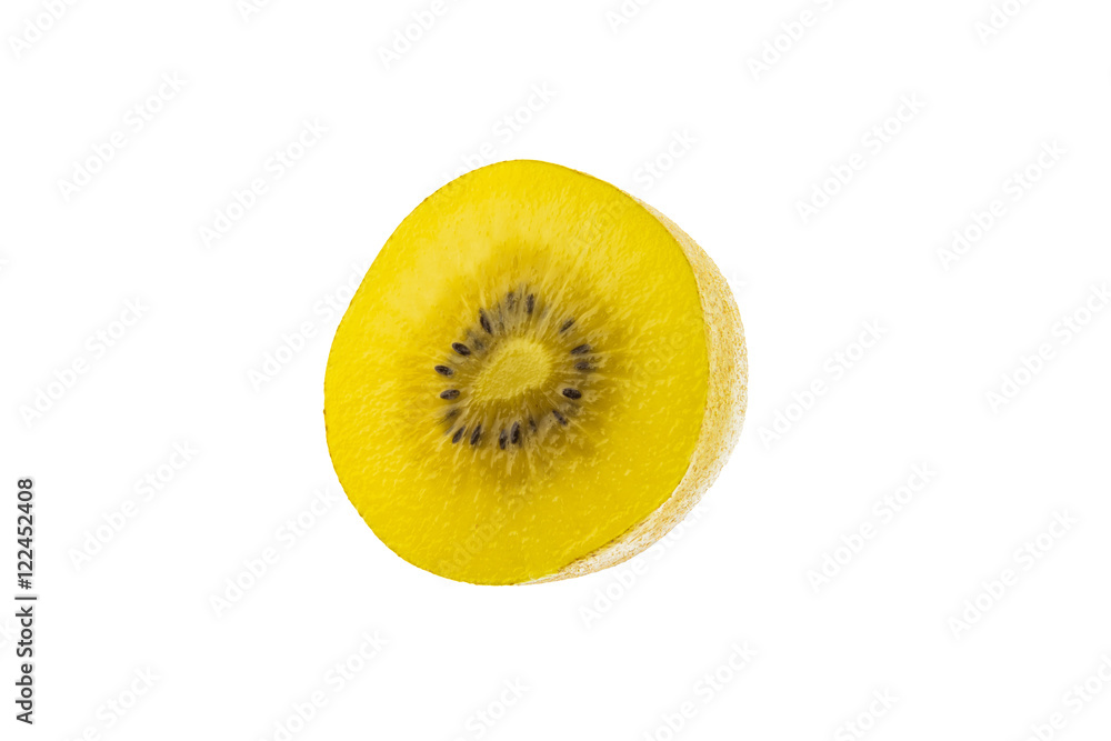 Kiwi slices into half on white background Kiwi slices into half on white background