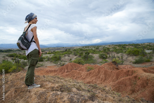 Female traveler overlooking Tatacoa desert