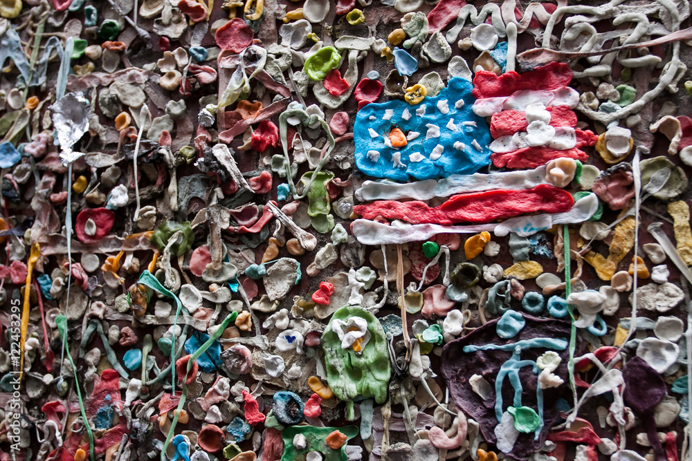 American Flag made out of chewing gum stuck to wall Stock Photo Adobe