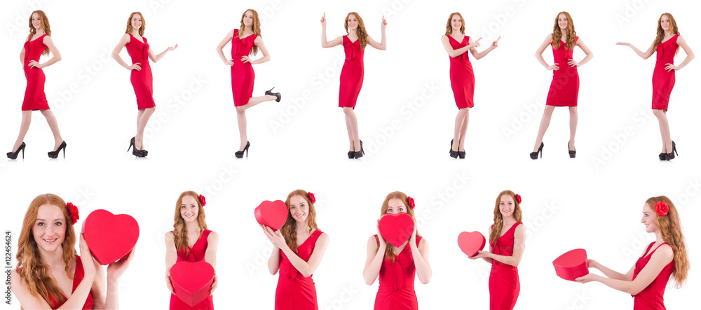 Pretty young girl in red dress isolated on white Pretty young girl in red dress isolated on white