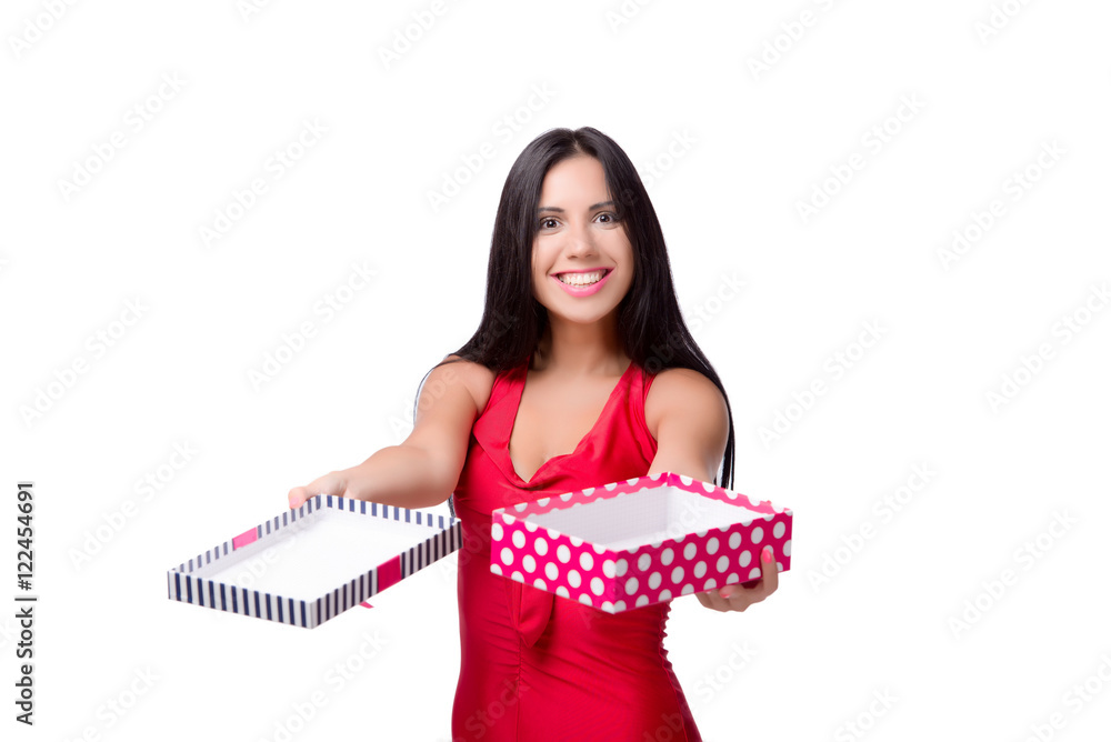 Woman with giftbox isolated on the white background Woman with giftbox isolated on the white background