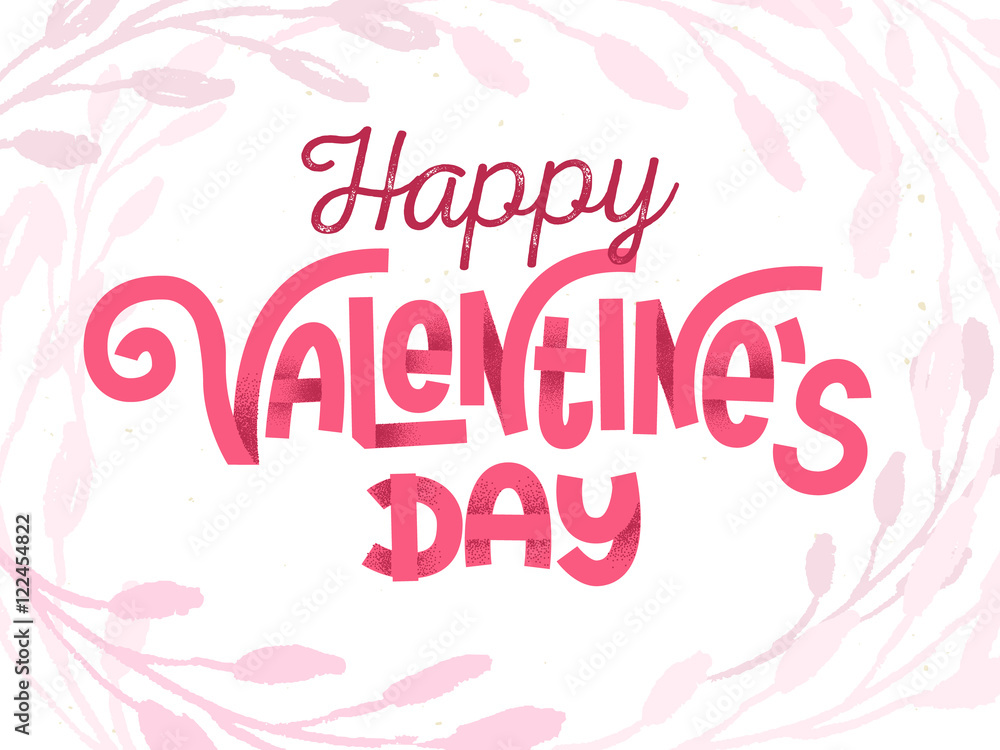 Happy Valentine's Day, tender greeting card with fun custom pink lettering on white