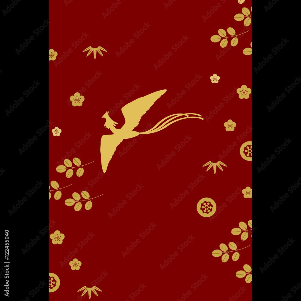 和風背景 鳳凰 和柄 赤 黒 金 Stock イラスト Adobe Stock