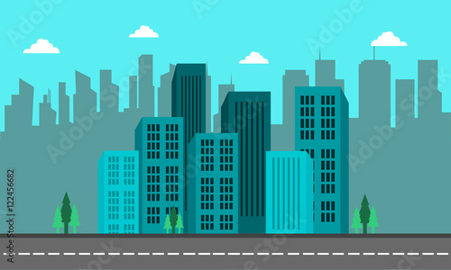 Landscape of city cuilding and street vector photo