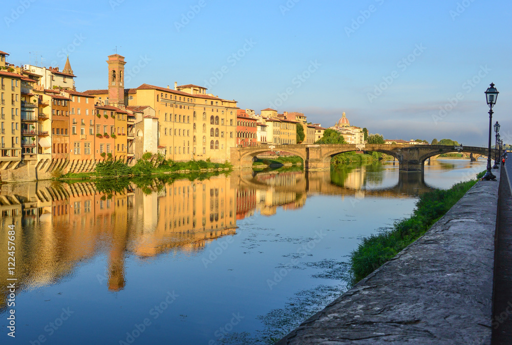 Florence (Italy) - The capital of Renaissance's art and Tuscany region. The Arno river at sunrise