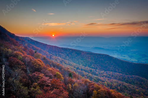 Fall color and sunset over the Shenandoah Valley, from Little St
