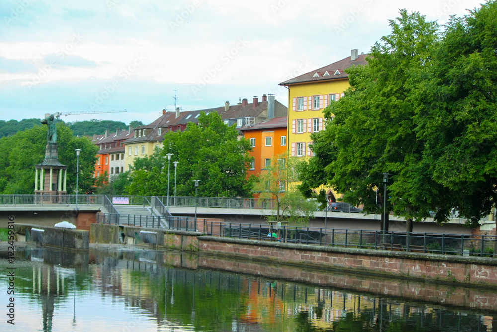 Fototapeta premium waterreflection of colorful house in the summer, Pforzheim, Germany