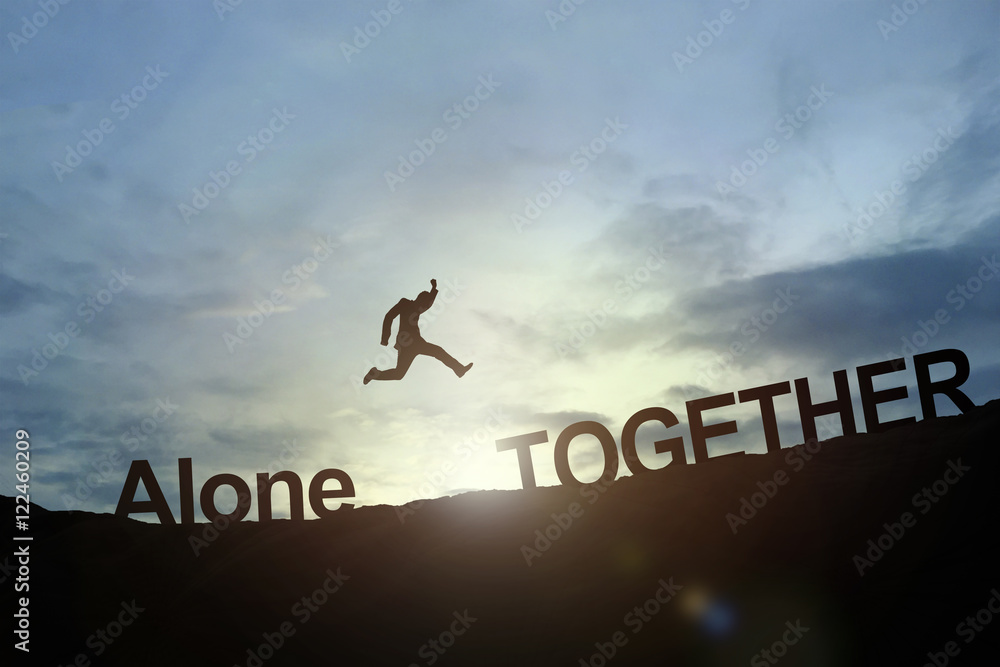 Silhouette of businessman glowing jump alone to together. succes Silhouette of businessman glowing jump alone to together. succes