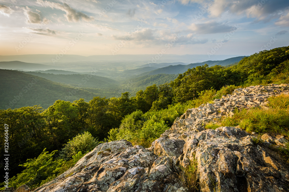 Summer evening view of the Shenandoah Valley from Franklin Cliff