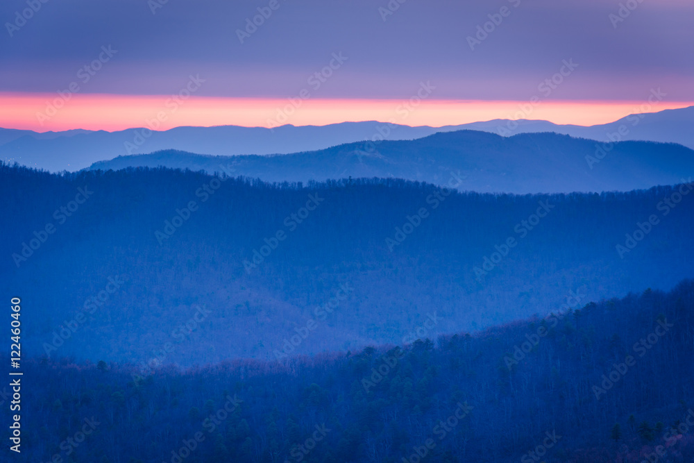 Sunrise view of layers of the Blue Ridge from Blackrock Summit,