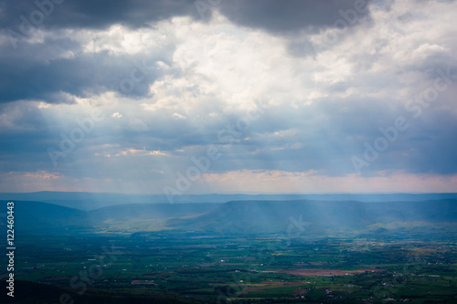 Sun rays over the Shenandoah Valley seen from Skyline Drive, in