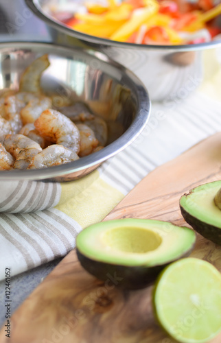 Wallpaper Mural raw shrimp avocado peppers in preparation for fajitas Torontodigital.ca