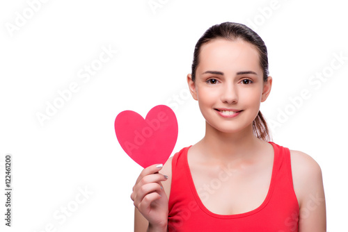 Young woman with heart shaped isolated on white