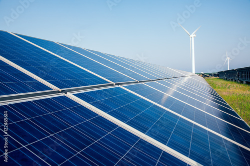 solar energy panels and wind turbine,china. photo