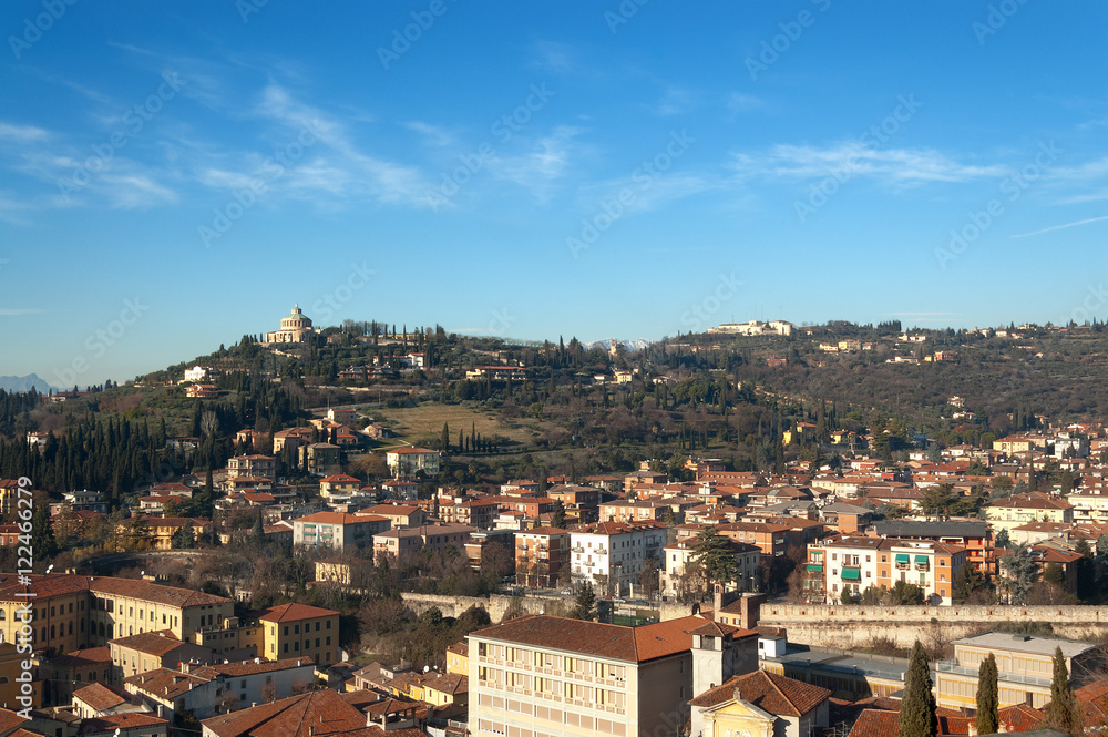 The hills of the city of Verona in winter, Veneto, Italy