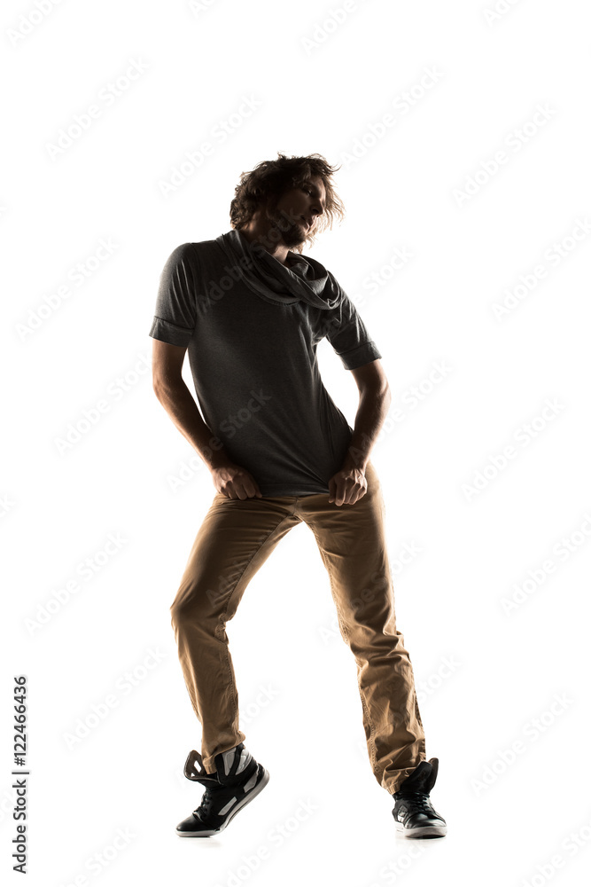 Hip Hop Dancer performing isolated on a white background Hip Hop Dancer performing isolated on a white background