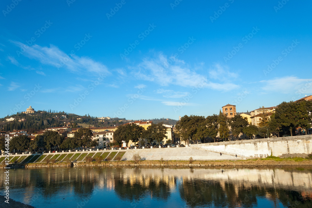 Adige River and Hills - Verona Italy Adige River and Hills - Verona Italy
