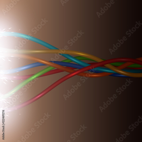 colored wires with sparks. Vector electric wires