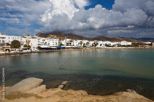 View of the Naxos town and one of its beaches.