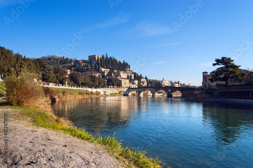 Adige River and Hill - Verona Italy