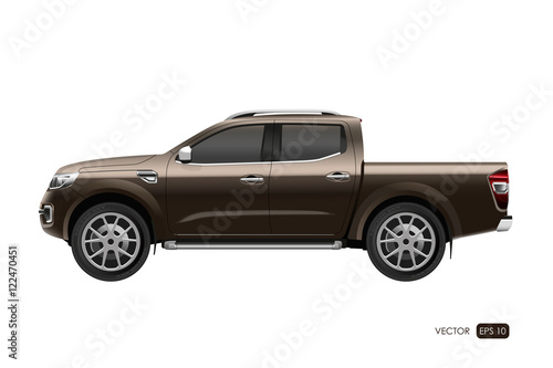 Off-road car on white background. Image of a brown pickup truck