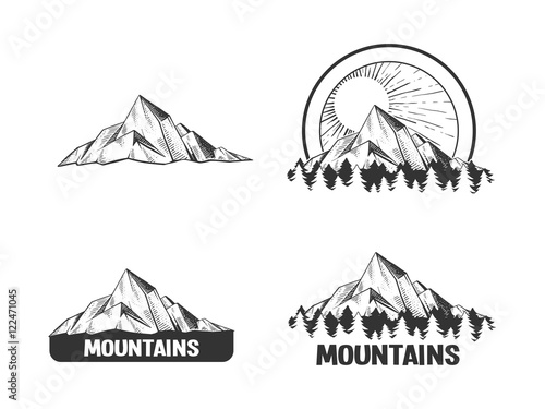 Mountains engraving style vector illustration